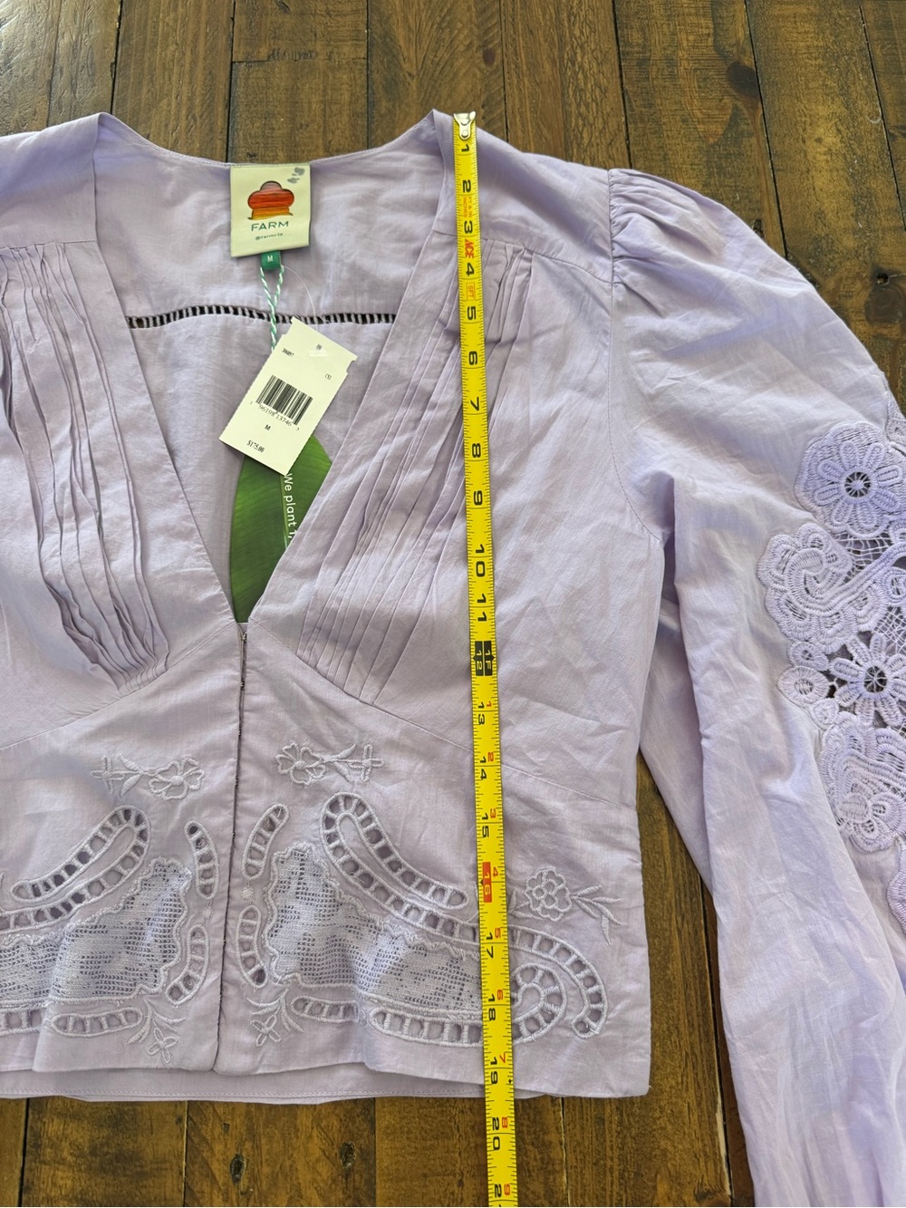 NWT FARM Rio Lilac Lace Blouse M $175 Embroidered Puff Sleeve Boho - Picture 11 of 14